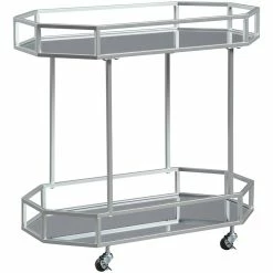 Buy 🎉 Ashley Furniture Ashley Kadinburg Glass And Metal Bar Cart In Silver 🎉