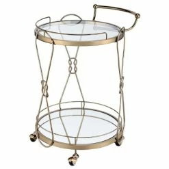 Outlet 👏 ACME Furniture ACME Zekera Metal Frame/Glass Serving Bar Cart In Clear And Champagne 🎉