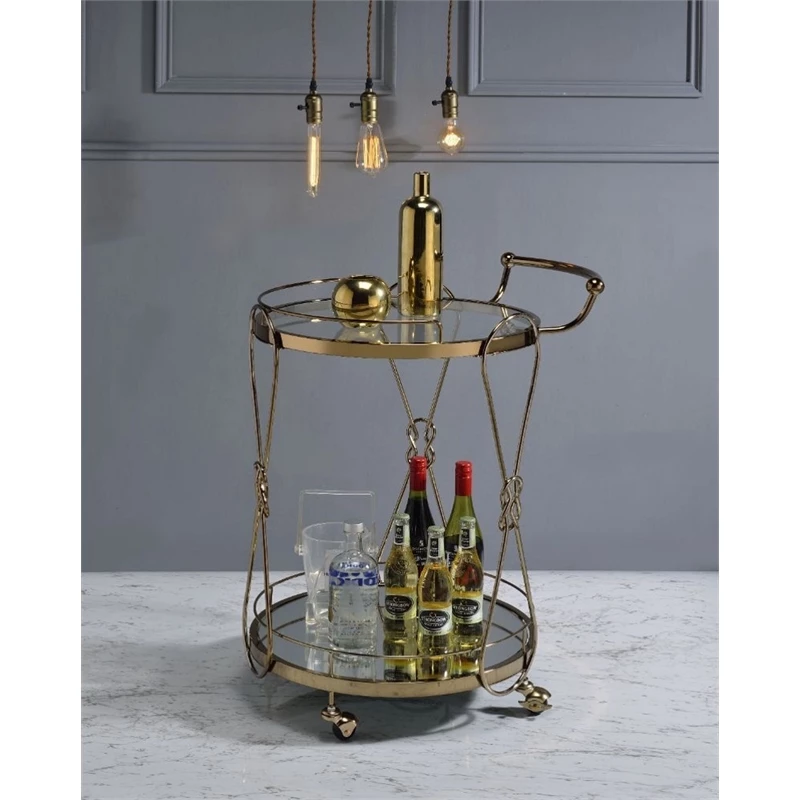 Outlet ๐ ACME Furniture ACME Zekera Metal Frame/Glass Serving Bar Cart In Clear And Champagne ๐ 3 Outlet ๐ ACME Furniture ACME Zekera Metal Frame/Glass Serving Bar Cart In Clear And Champagne ๐ - Image 3