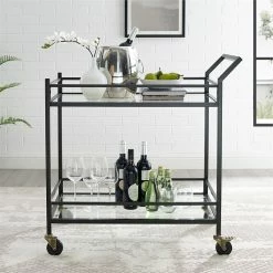 Cheapest ⌛ Crosley Furniture Crosley Aimee Glass Top Metal Bar Cart In Oil Rubbed Bronze ⭐ -Guest Chairs Sales 1978673 3 L