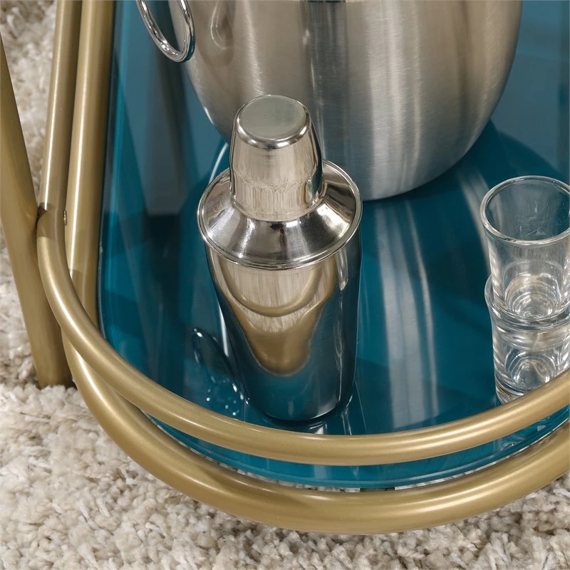 New π― Sauder Coral Cape Modern 3-Shelf Glass And Metal Bar Cart In Satin Gold π€© 5 New π― Sauder Coral Cape Modern 3-Shelf Glass And Metal Bar Cart In Satin Gold π€© - Image 5