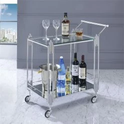 Coupon 💯 Furniture Of America Macon Contemporary Metal 2-Tier Bar Cart In Chrome 👏 -Guest Chairs Sales 1993317 2 L
