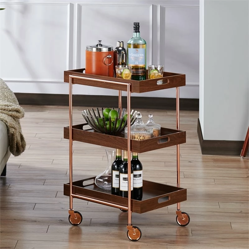 Best deal ๐งจ Furniture Of America Kliman Industrial Wood 3-Tier Bar Cart In Walnut ๐ 3 Best deal ๐งจ Furniture Of America Kliman Industrial Wood 3-Tier Bar Cart In Walnut ๐ - Image 3