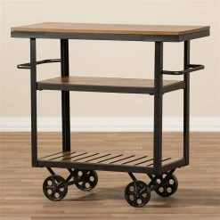 Hot Sale ❤️ Maddie Home Bar Cart In Distressed Oak And Antique Black 🤩 -Guest Chairs Sales 1997532 4 L