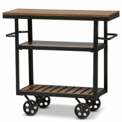 Hot Sale ❤️ Maddie Home Bar Cart In Distressed Oak And Antique Black 🤩