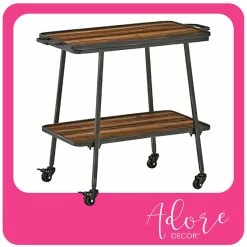 Flash Sale 🧨 Adore Decor Felix 2 Tier Wooden Kitchen Bar Cart Black 🥰