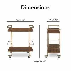Wholesale ⭐ Finch Maxwell Kitchen Bar Cart Gold/Brown With Wheels 🤩 -Guest Chairs Sales 1997815 7 L