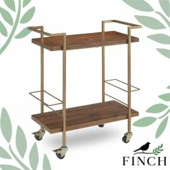 Wholesale ⭐ Finch Maxwell Kitchen Bar Cart Gold/Brown With Wheels 🤩