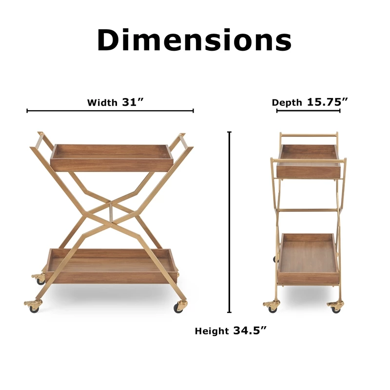 New β Adore Decor Jolie Kitchen Bar Cart Gold/Brown 𧨠8 New β Adore Decor Jolie Kitchen Bar Cart Gold/Brown 𧨠- Image 8