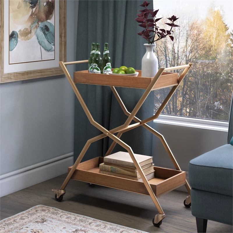 New β Adore Decor Jolie Kitchen Bar Cart Gold/Brown 𧨠9 New β Adore Decor Jolie Kitchen Bar Cart Gold/Brown 𧨠- Image 9