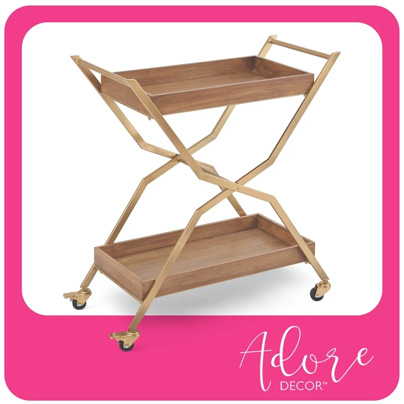 New β Adore Decor Jolie Kitchen Bar Cart Gold/Brown 𧨠1 New β Adore Decor Jolie Kitchen Bar Cart Gold/Brown π§¨