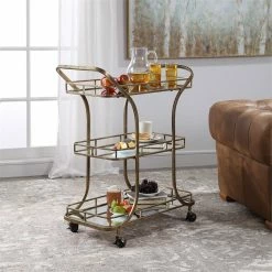 Outlet 🎉 Uttermost Stassi Serving Cart In Antique Gold ⭐ -Guest Chairs Sales 2000398 11 L
