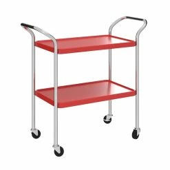 Cheap ❤️ COSCO Stylaire 2 Tier Serving Cart In Red & Silver 😀