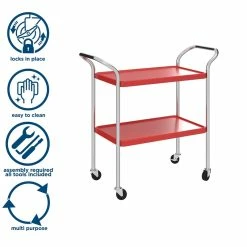 Cheap ❤️ COSCO Stylaire 2 Tier Serving Cart In Red & Silver 😀 -Guest Chairs Sales 2003726 2 L