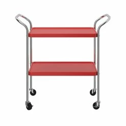 Cheap ❤️ COSCO Stylaire 2 Tier Serving Cart In Red & Silver 😀 -Guest Chairs Sales 2003726 3 L