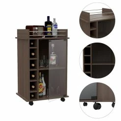 Best reviews of ⌛ Tuhome Furniture Dukat Glass Door Bar Cart In Smokey Oak 🛒