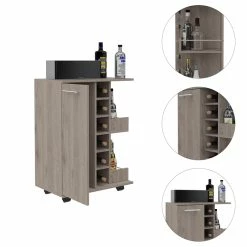 Outlet 🔥 Tuhome Furniture Tuhome Bar Cart Cabinet With Six Cubbies And Two Shelves In Light Gray ✨ -Guest Chairs Sales 2005988 11 L