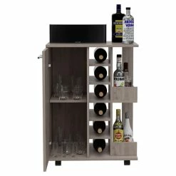 Outlet 🔥 Tuhome Furniture Tuhome Bar Cart Cabinet With Six Cubbies And Two Shelves In Light Gray ✨ -Guest Chairs Sales 2005988 13 L