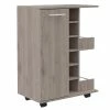 Outlet 🔥 Tuhome Furniture Tuhome Bar Cart Cabinet With Six Cubbies And Two Shelves In Light Gray ✨