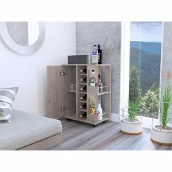 Outlet 🔥 Tuhome Furniture Tuhome Bar Cart Cabinet With Six Cubbies And Two Shelves In Light Gray ✨ -Guest Chairs Sales 2005988 6 L