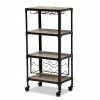 Promo 👍 Pemberly Row Wood Mobile Kitchen Bar Cart In Black Metal Oak 💯