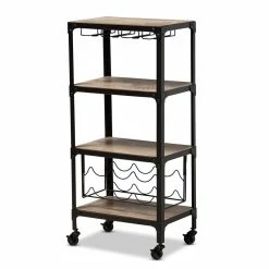 Promo 👍 Pemberly Row Wood Mobile Kitchen Bar Cart In Black Metal Oak 💯