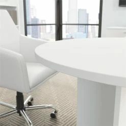Deals 😍 BBF 42W Round Conference Table With Wood Base In White - Engineered Wood ✔️ -Guest Chairs Sales 2025316 4 L
