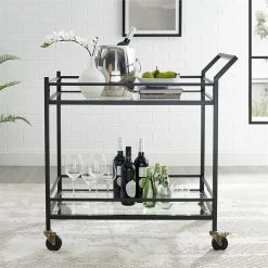 Flash Sale ✨ Pemberly Row Glass Top Metal Bar Cart In Oil Rubbed Bronze 🧨 -Guest Chairs Sales 2088771 3 L