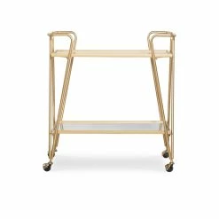 Flash Sale 😀 Allora Mid-Century Mirrored Bar Cart In Gold ✨ -Guest Chairs Sales 2107250 11 L