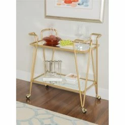 Flash Sale 😀 Allora Mid-Century Mirrored Bar Cart In Gold ✨ -Guest Chairs Sales 2107250 12 L