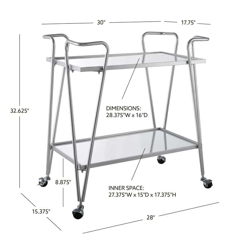 Flash Sale π Linon Mia Mid-Century Mirrored Metal Bar Cart In Silver π 6 Flash Sale π Linon Mia Mid-Century Mirrored Metal Bar Cart In Silver π - Image 6
