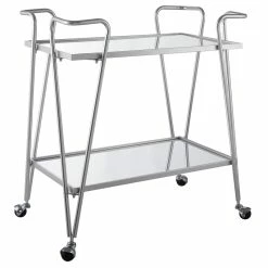 Outlet 🎁 Riverbay Furniture Mid-Century Metal Bar Cart In Silver 🤩