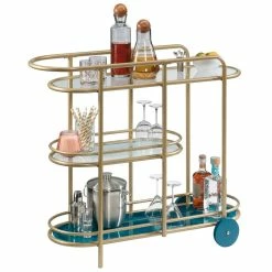Brand new ✔️ Pemberly Row Modern 3-Shelf Glass And Metal Bar Cart In Satin Gold 🌟 -Guest Chairs Sales 2128823 2 L