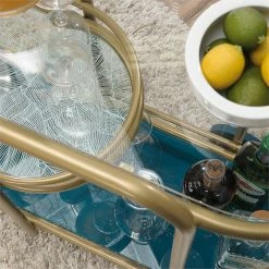 Brand new ✔️ Pemberly Row Modern 3-Shelf Glass And Metal Bar Cart In Satin Gold 🌟 -Guest Chairs Sales 2128823 7 L