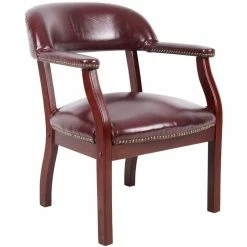 Discount ⭐ Boss Office Products Boss Office Ivy League Faux Leather Executive Captains Guest Chair In Burgundy 🤩