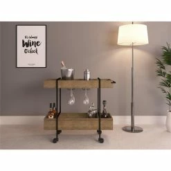 Buy ✨ Casabianca Furniture Modern Peak Engineered Wood Bar Cart In Walnut ⭐ -Guest Chairs Sales 2137137 2 L