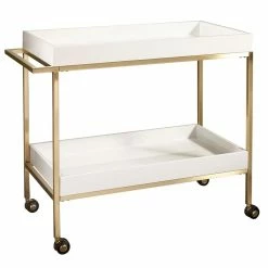 Promo 👍 Home Fare Brushed Gold & White Bar Cart 😍