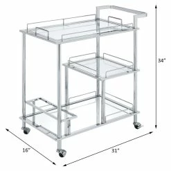 Buy 🛒 ACME Furniture ACME Splinter Glass Tier Shelves Serving Cart With Wheels In Clear And Chrome 🛒 -Guest Chairs Sales 2148931 14 L
