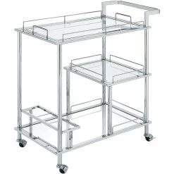 Buy 🛒 ACME Furniture ACME Splinter Glass Tier Shelves Serving Cart With Wheels In Clear And Chrome 🛒