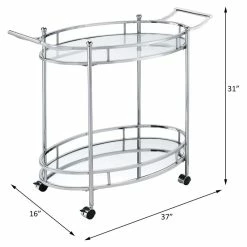 Flash Sale 😀 ACME Furniture ACME Jinx 2 Glass Tier Shelves Serving Cart With Wheels In Clear And Chrome 👏 -Guest Chairs Sales 2148932 10 L