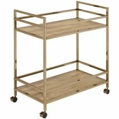Wholesale ✨ ACME Furniture ACME Barb Wooden Shelves Serving Cart With Wheels In Natural And Champagne 💯