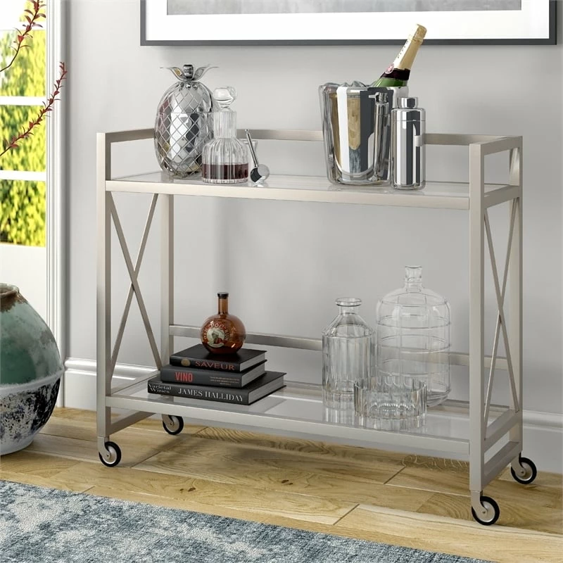 Promo π Henn&Hart 38" Satin Nickel Metal/Glass Bar Cart π― 3 Promo π Henn&Hart 38" Satin Nickel Metal/Glass Bar Cart π― - Image 3