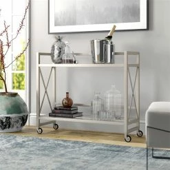 Promo π Henn&Hart 38" Satin Nickel Metal/Glass Bar Cart π― 12 Promo π Henn&Hart 38" Satin Nickel Metal/Glass Bar Cart π― -Guest Chairs Sales 2159068 4 L