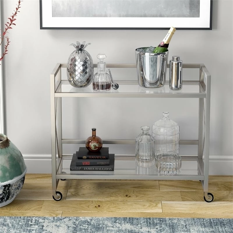 Promo π Henn&Hart 38" Satin Nickel Metal/Glass Bar Cart π― 8 Promo π Henn&Hart 38" Satin Nickel Metal/Glass Bar Cart π― - Image 8