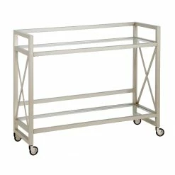 Promo 🌟 Henn&Hart 38" Satin Nickel Metal/Glass Bar Cart 💯