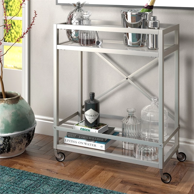 Brand new π― Henn&Hart 30" Satin Nickel Metal/Glass Bar Cart π 3 Brand new π― Henn&Hart 30" Satin Nickel Metal/Glass Bar Cart π - Image 3