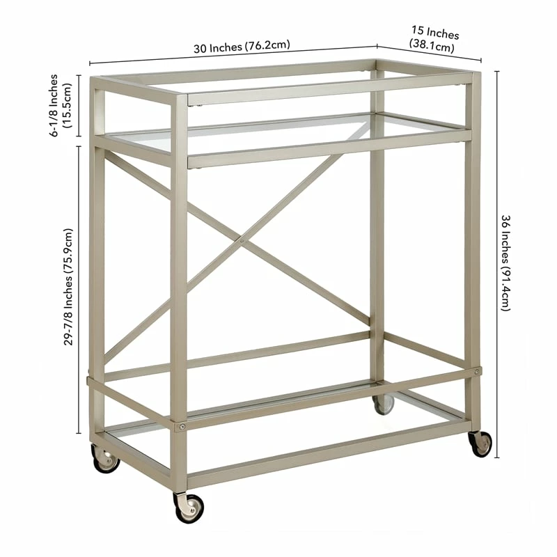 Brand new π― Henn&Hart 30" Satin Nickel Metal/Glass Bar Cart π 6 Brand new π― Henn&Hart 30" Satin Nickel Metal/Glass Bar Cart π - Image 6