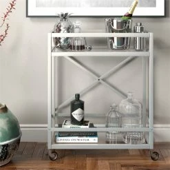 Brand new π― Henn&Hart 30" Satin Nickel Metal/Glass Bar Cart π 15 Brand new π― Henn&Hart 30" Satin Nickel Metal/Glass Bar Cart π -Guest Chairs Sales 2159069 8 L