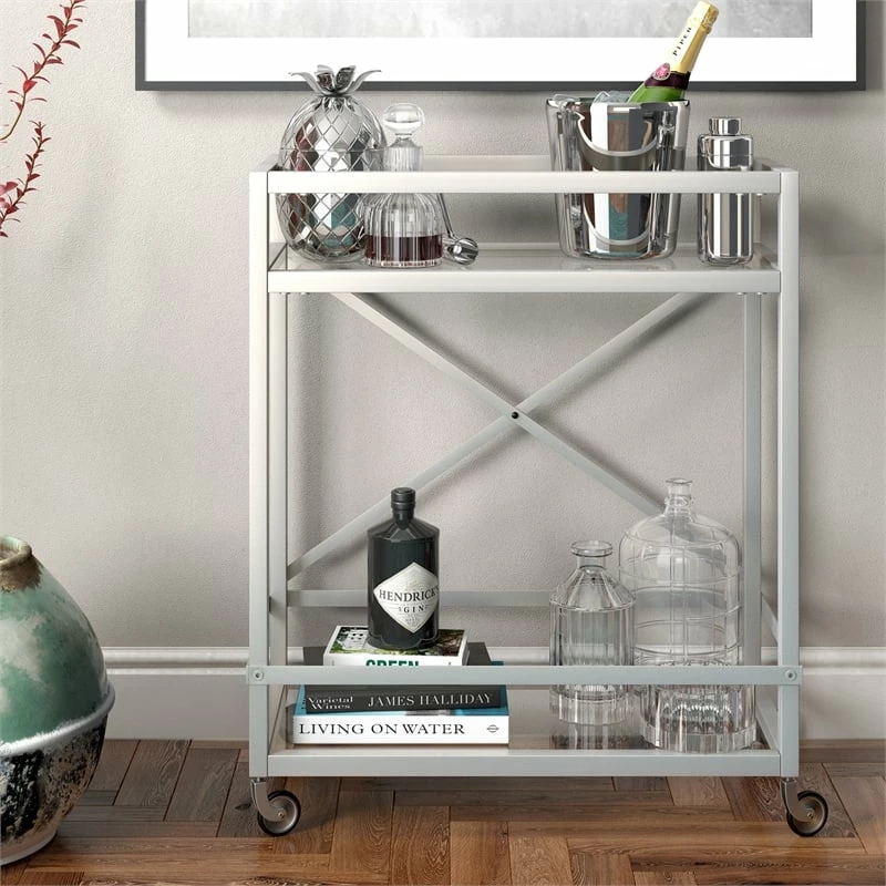 Brand new π― Henn&Hart 30" Satin Nickel Metal/Glass Bar Cart π 8 Brand new π― Henn&Hart 30" Satin Nickel Metal/Glass Bar Cart π - Image 8