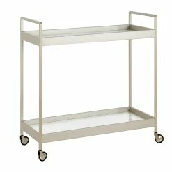 Top 10 👏 Henn&Hart 33" Satin Nickel Metal/Glass Bar Cart ⭐